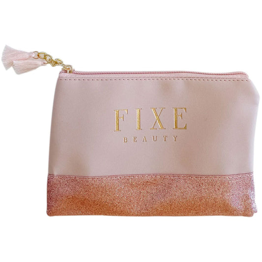 Fixe Pink Glitter Zippered Cosmetic Bag Empty